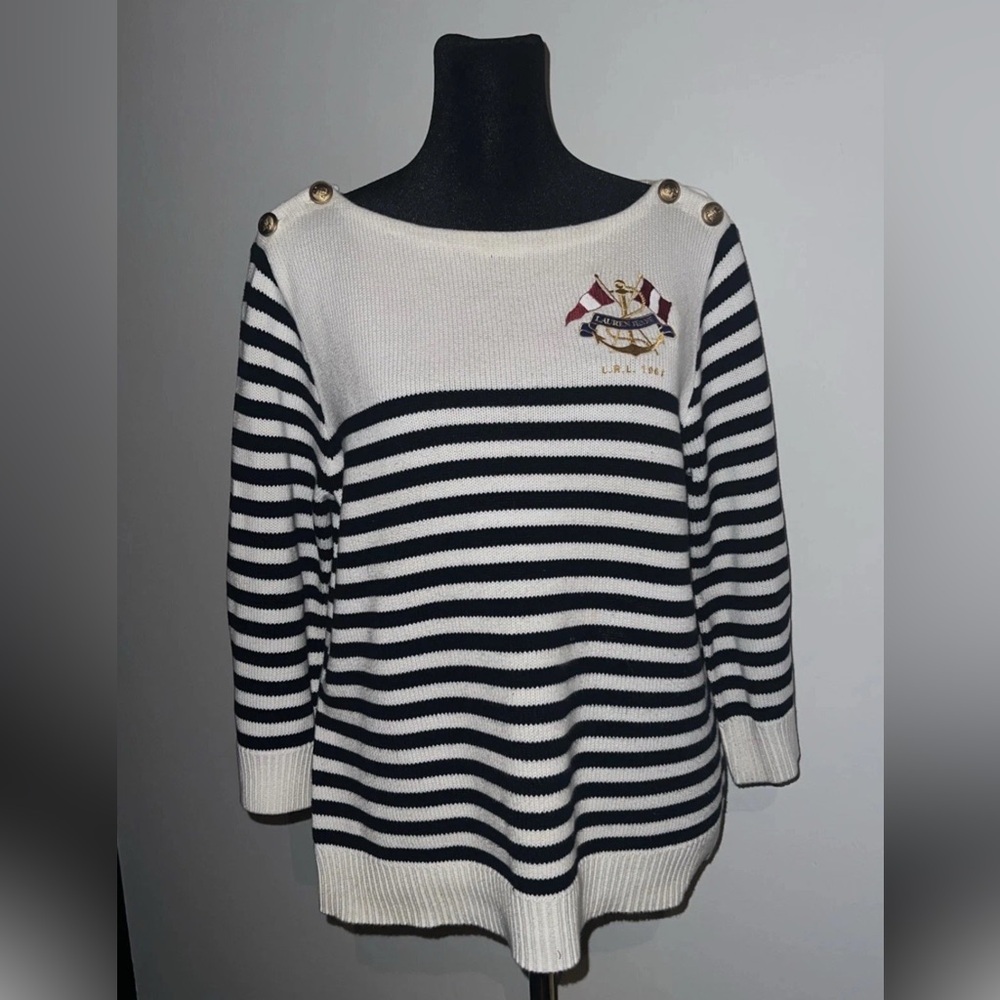 Ralph Lauren Navy and White Striped Sweater